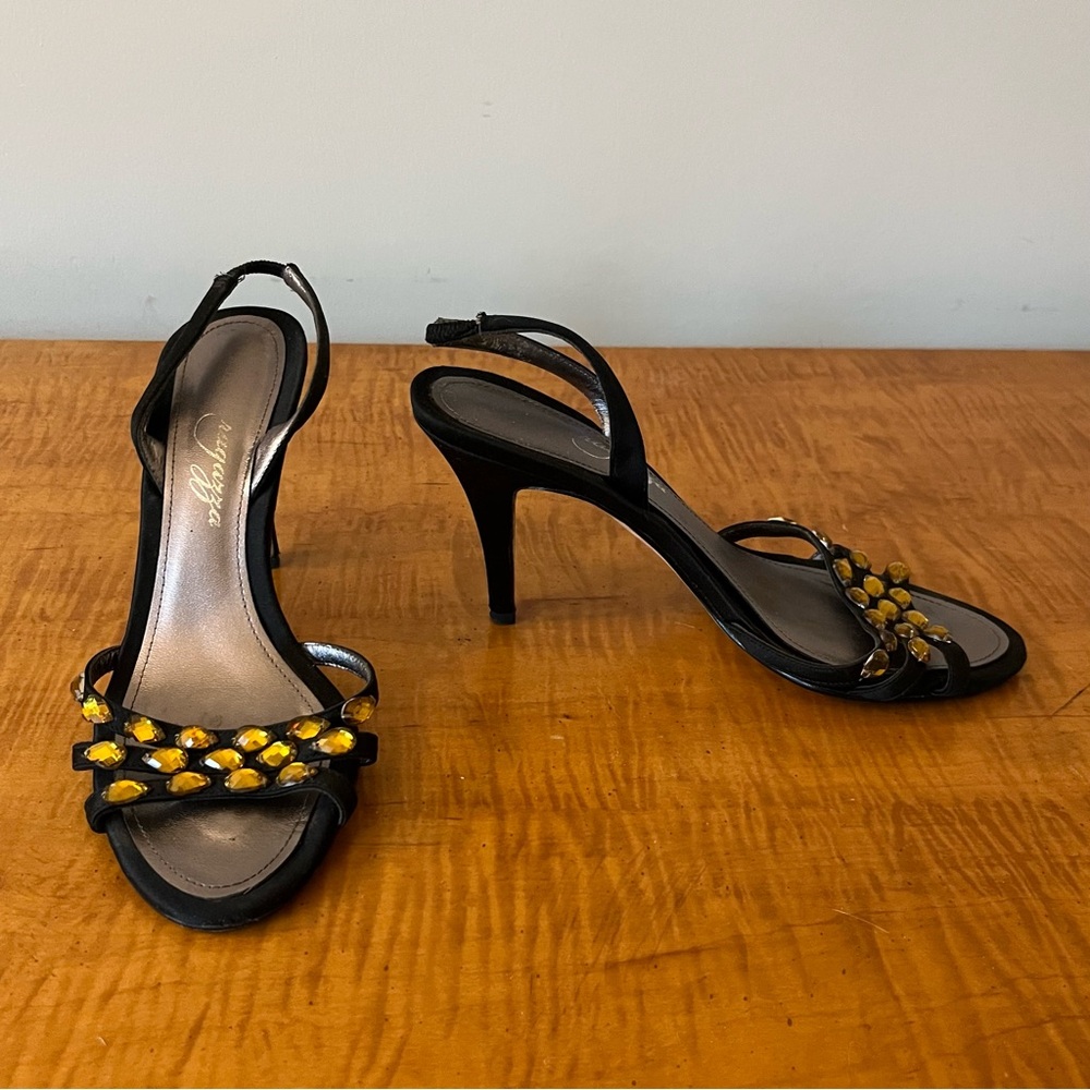 RAGAZZA Black and Gold High Heel Slingbacks - Picture 2 of 7